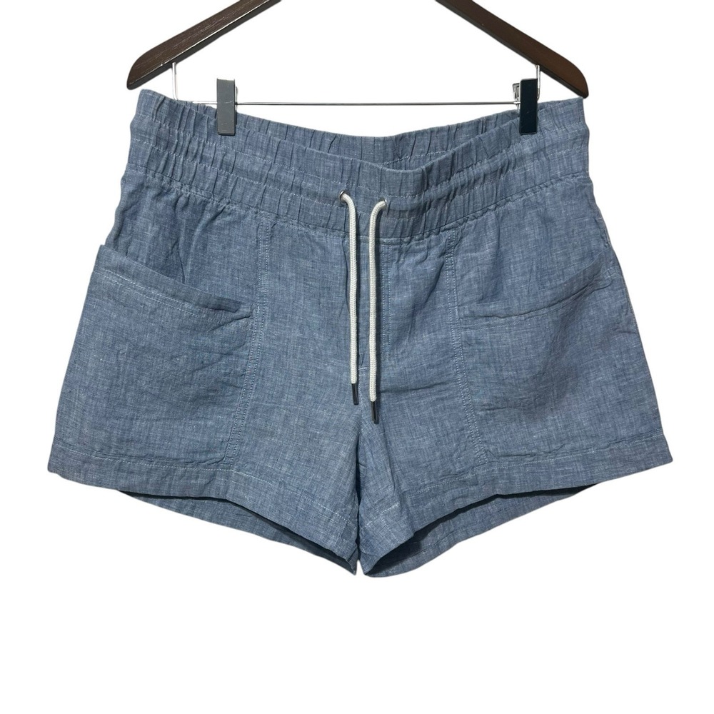 Athleta Womens Cabo 4" Linen Shorts Size‎ 14 Blue Drawstring With Pockets